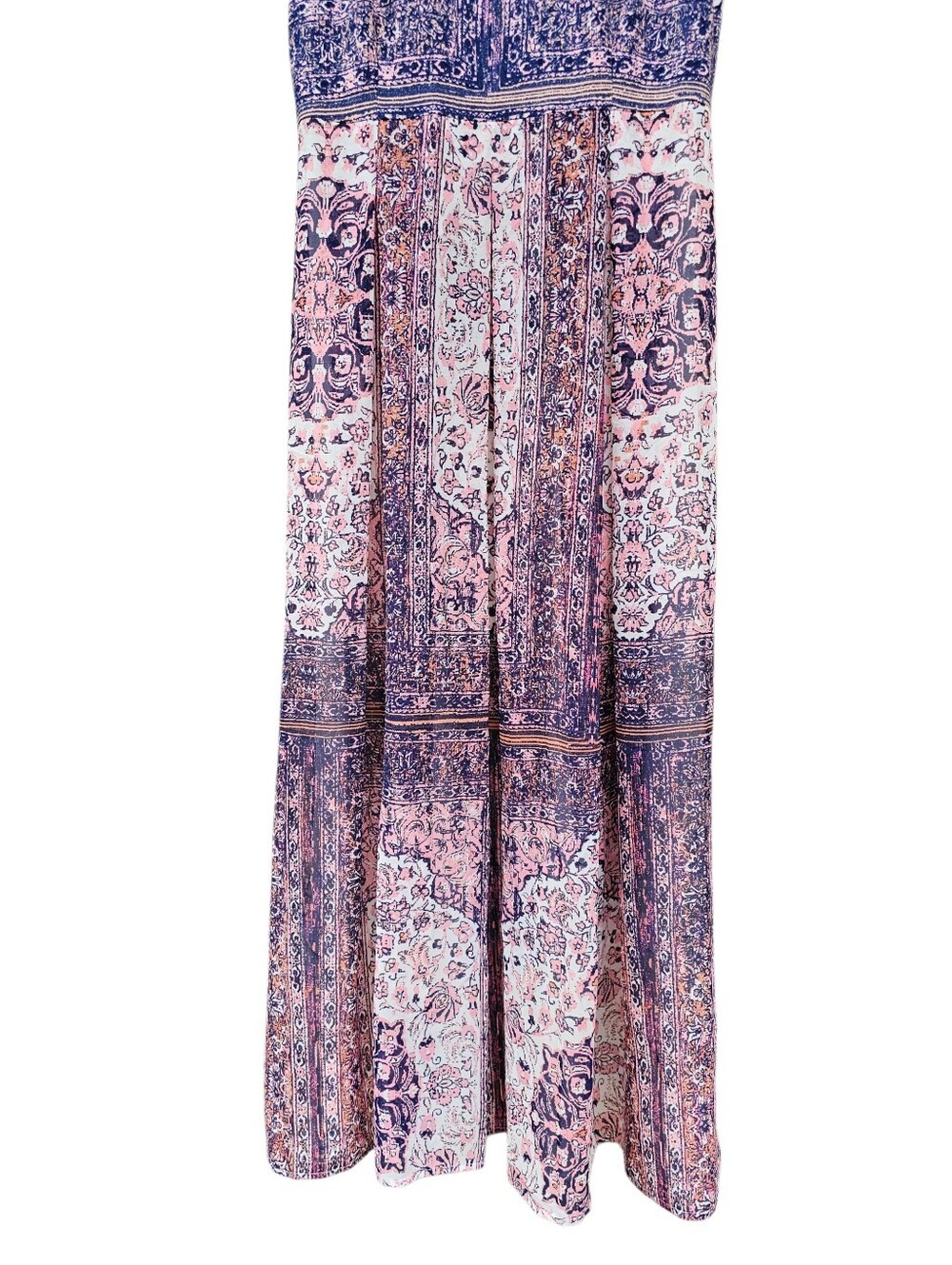 Tahari Pink & Navy Printed Sleeveless Maxi Dress Size 4 - Picture 3 of 16